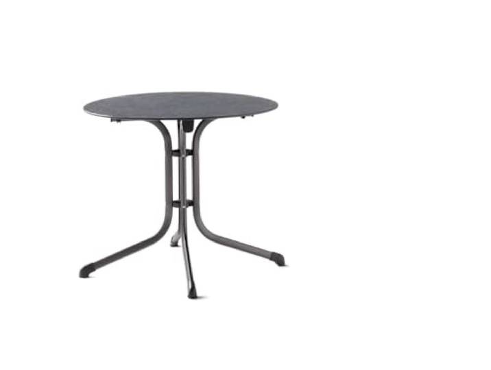 SIEGER Boulevard Platte. Klapptisch, Polytec-Dekorplatte und Stahlrohr-Gestell, Eisengrau/Schiefer anthrazit, 85cm ø, 5135-30 KT