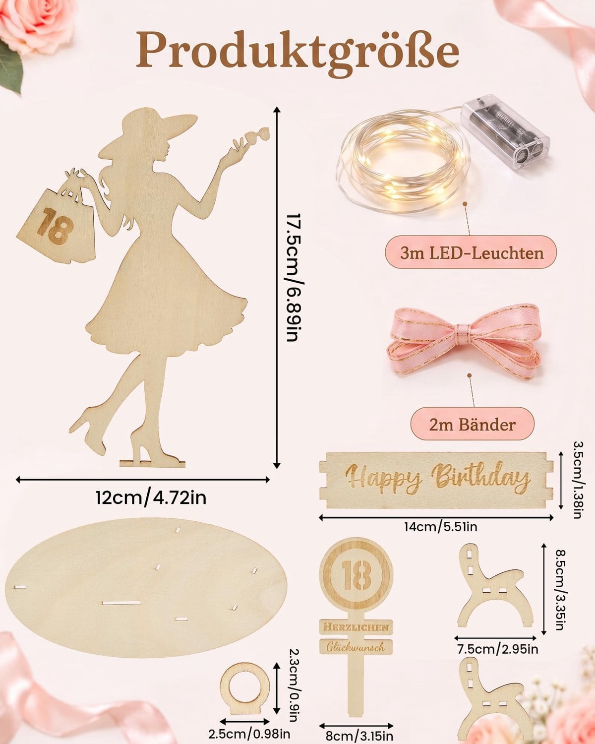 Unieke houten 18e verjaardagscadeau decoratie voor meisjes met 3 meter LED-lichtketting