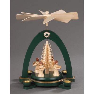 Weihnachtspyramide ALBIN PREISSLER "4 stehende Engel mit Spanbaum, Handwerkskunst aus dem Erzgebirge", grün (grün, natur), B:17cm H:20cm T:13cm, Massivholz, Weihnachtspyramiden, Weihnachtspyramide, Weihnachtsdeko aus Buchenholz