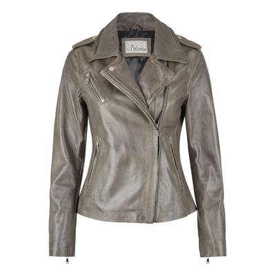 Bikerjacke 7ELEVEN "SEICONIC", Damen, Gr. 44, grau, Obermaterial: 100% Lammleder LEL. Futter: 100% Polyester PES. 100% Polyester PES., uni, slim fit, V-Ausschnitt, Jacken, mit Schulterriegeln