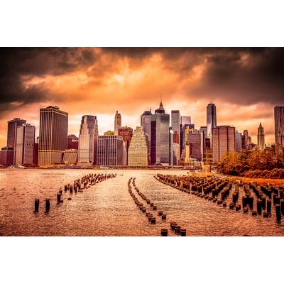 Fototapete PAPERMOON "New York Sonnenuntergang", bunt, B:5m L:2,8m, Vlies, Tapeten