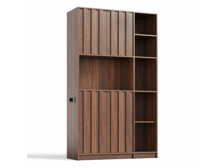 ComfortXL Highboard De-38703 105/40/180 cm LED-Beleuchtung und Steckdose Walnuss, Walnussfarben, 105x180x40 cm, Kleinmöbel, Kommoden, Highboards