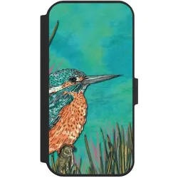 Nivocase Klapphülle für Apple iPhone 15 Handyhülle aus Kunst Leder NIVOflip schwarz Malerei Tiere Vogel (Apple iPhone 15), Smartphone Hülle, Schwarz
