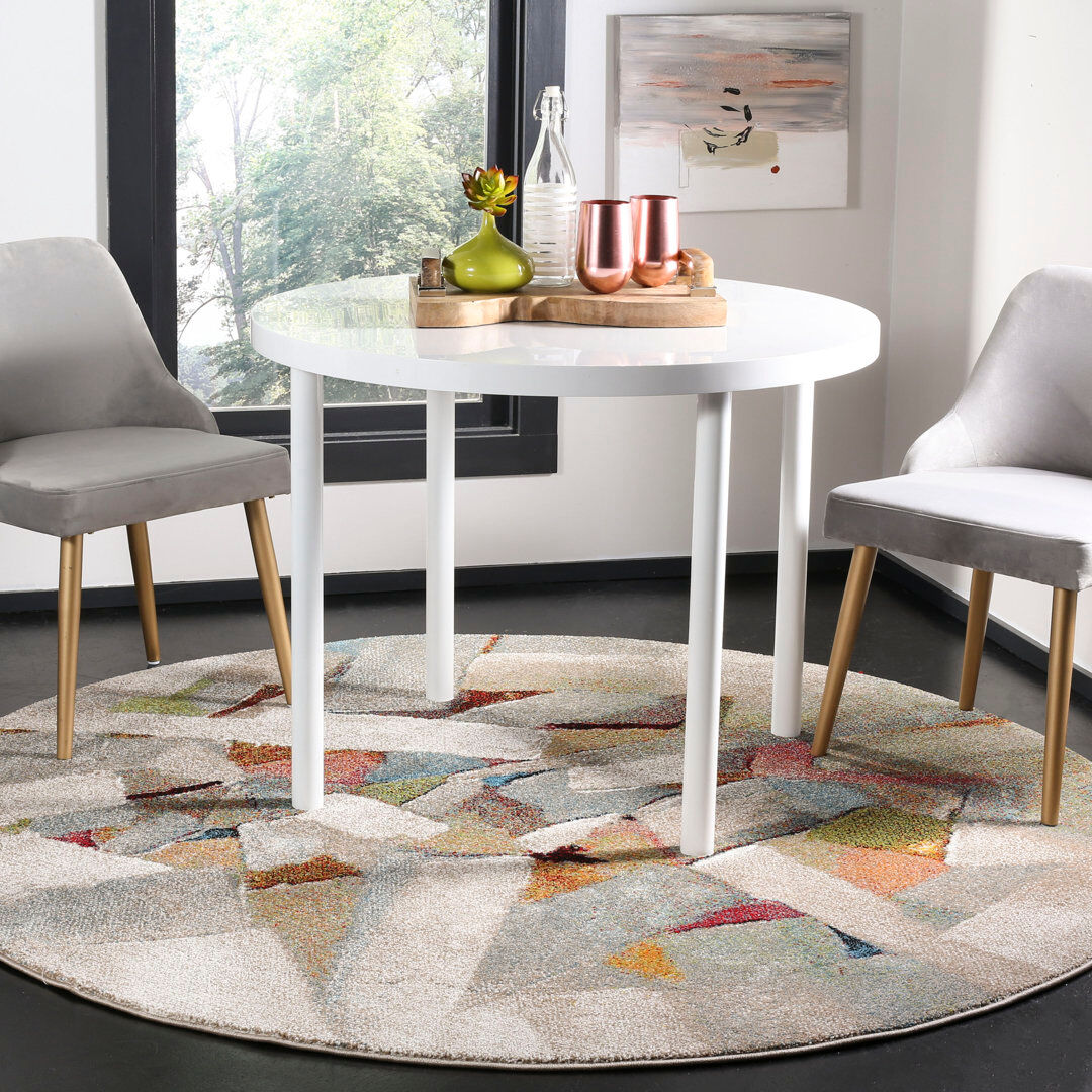 Ivy Bronx Geometric Shapes Area Rug Grey / Multi Round 201 cm