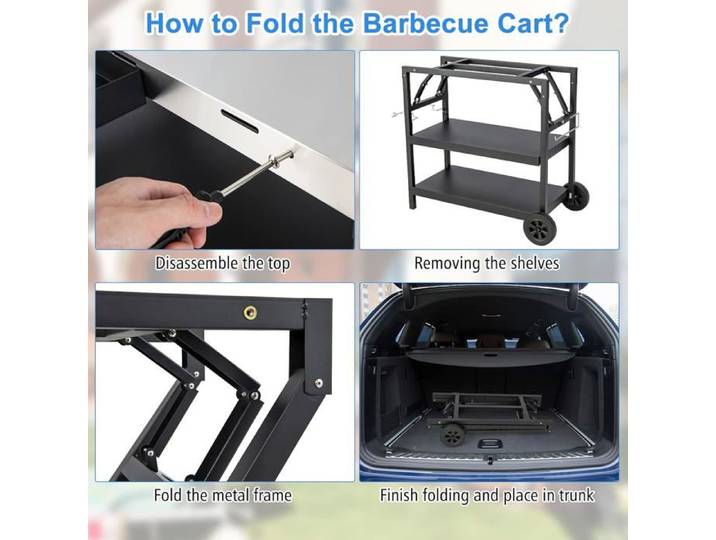 GIANTEX Desserte Jardin 106x52x84cm Chariot de Barbecue Mobile à 3 Niveaux Support Porte-épices Porte-Serviettes Crochets de