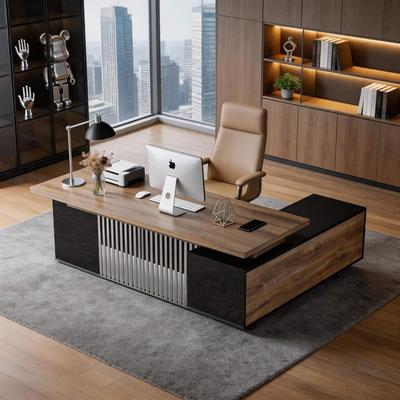 WESOME Large L-Shaped Executive Desk with Cable Management Power and Charging Cabinets