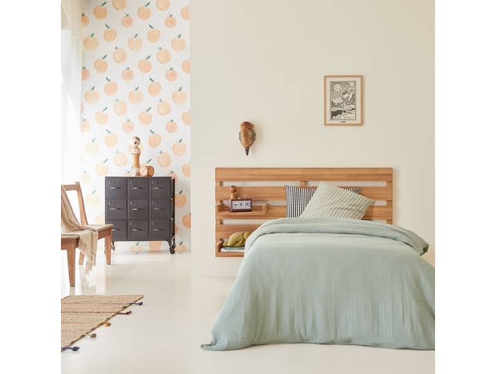 Kinder-Kopfteil aus Teak massiv mit Ablagen 135 cm - Hellbraun - Teak