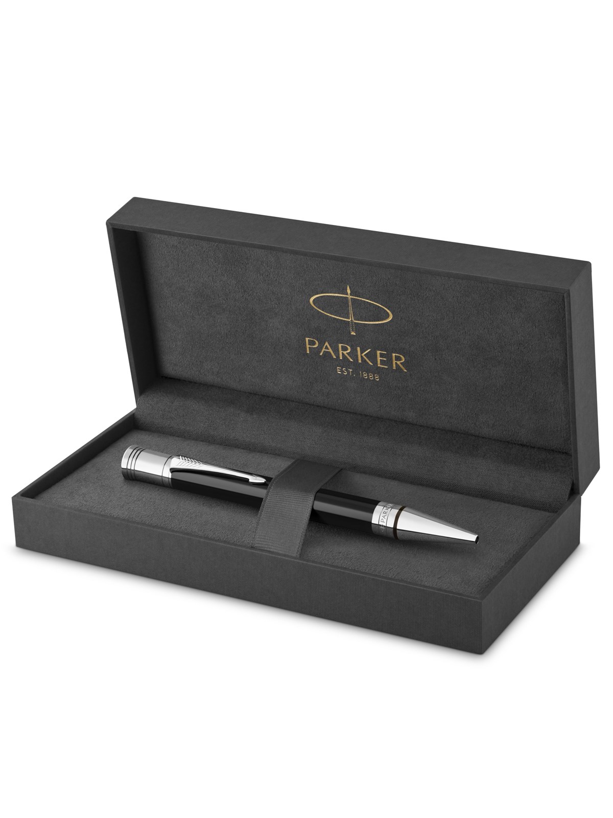 Parker Duofold Classic Kugelschreiber in Black mit palladium-beschichteten Zierteilen | mittlere Schreibspitze | schwarze Tinte
