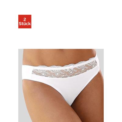 Slip NUANCE BY LASCANA, Damen, Gr. 52/54, weiß (2xweiß), Obermaterial: 92% Polyester, 8% Elasthan, Unterhosen Slip, mit schöner Stickereispitze, als Dessous-Set kombinierbar