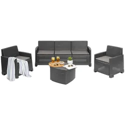 Dmora Outdoor-Lounge-Set Dbellucc, Gartenkomposition mit 2 Sesseln, 1 Sofa und 1 Aufbewahrungstisch, 100 % Made in Italy, Anthrazit