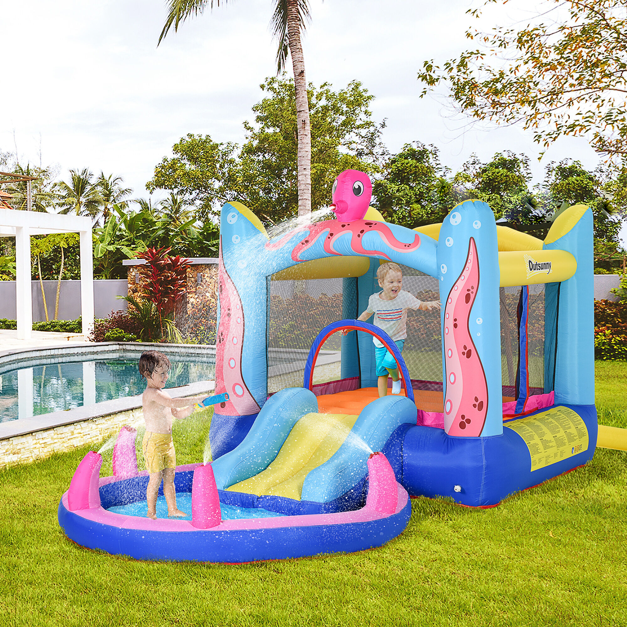 Altro Castello Gonfiabile Gigante E Rimbalzante Per Bambini 3-8 Anni Con Scivolo, Piscina E Gonfiatore 3.6x1.75x1.8m