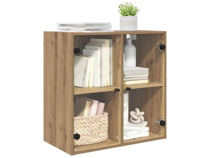 KTHLBRH Wandschrank 68 x 37 x 68,5 cm Holz mehrschichtig Türen aus transparentem Glas, minimalistisches Design, Stauraum für Wohnzimmer