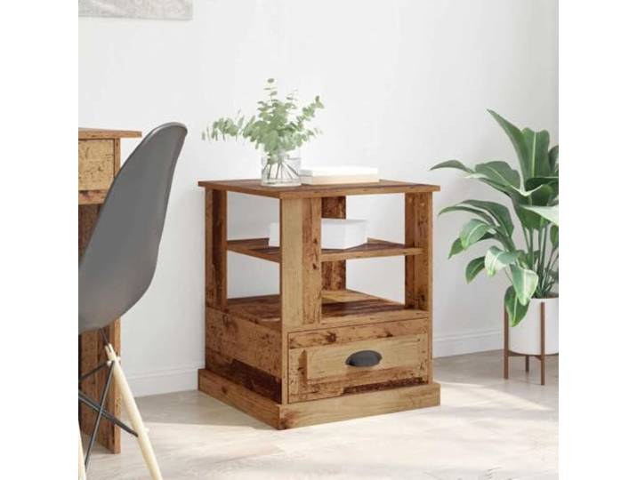 Nachttisch aus Holzwerkstoff mit Schublade und Regal, Altholz-Optik, 50 x Stabile Holzwerkstoff-Konstruktion, matte Griffe, vielseitiger Stauraum, einfache Pflege, Aufbau zu zweit empfohlen