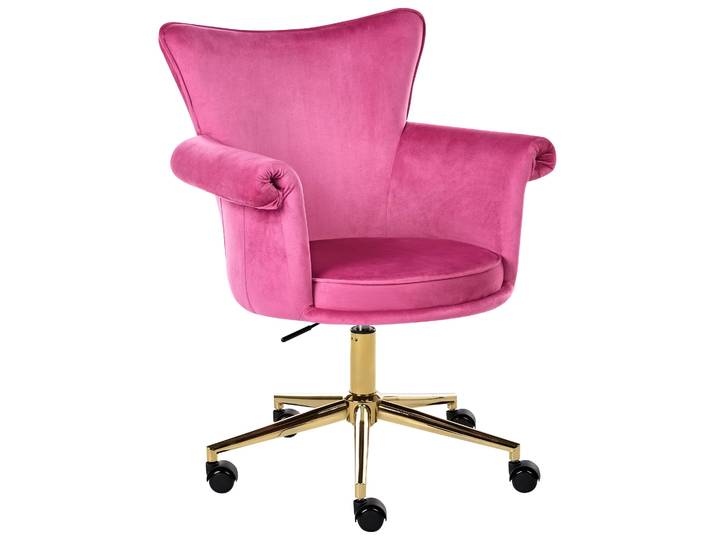 BELIANI Schreibtischstuhl Fuchsia Samt Gepolstert Drehbar Höhenverstellbar Rollbar mit Armlehnen Luxus Homeoffice Schminkstuhl Make-up Drehstuhl