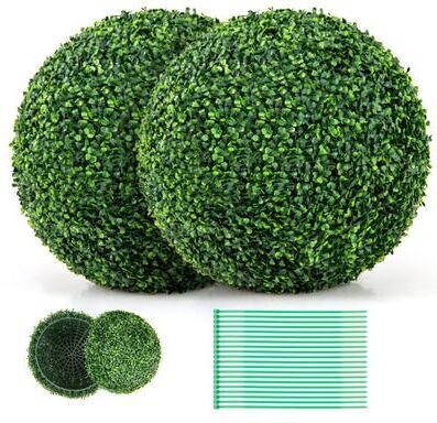 "Costway 2 Pieces 16""/20"" Artificial Plant Boxwood Topiary Ball for Patio Garden Front Door Balcony Backyard-M"