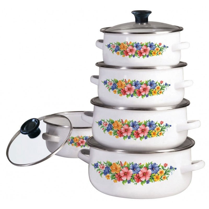 Klausberg KB-7169 10-delige emaille pannenset met glazen deksels