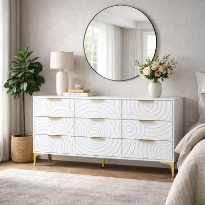 Loedds Modern 9-Drawer Wide Dresser with Metal Handles, TV Stand Top and Large Storage