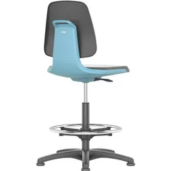 Bimos, Bürostuhl, Arbeitsdrehstuhl Labsit Bodengleiter + Fussring Sitzschale blau Integralschaum schwarz 520-770 mm (52 - 77 cm)