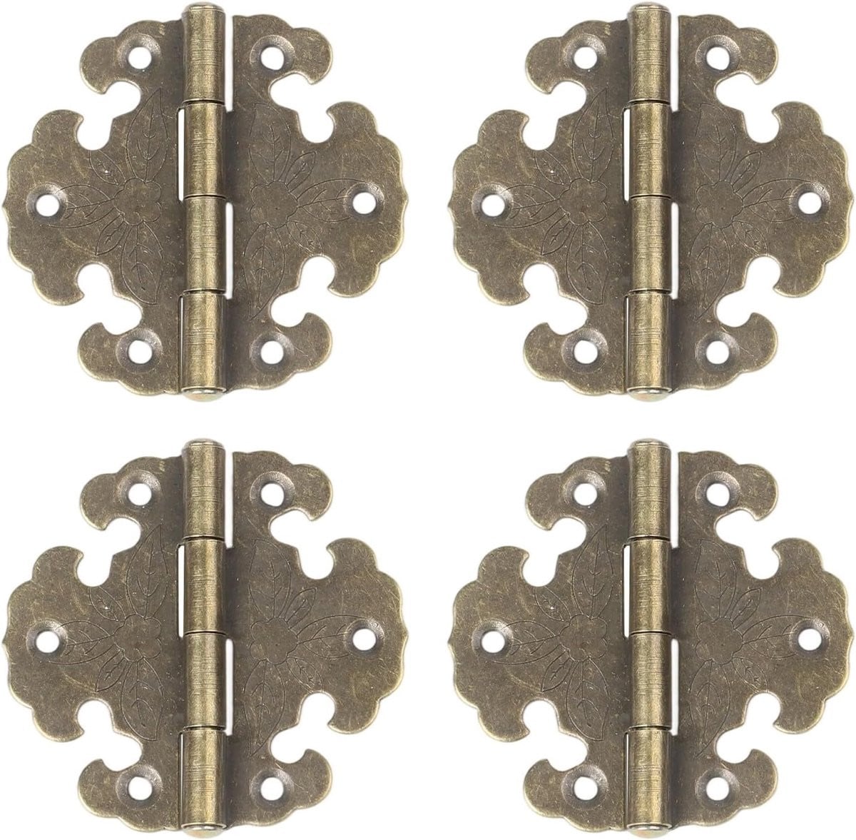 Set van 4 decoratieve kastscharnieren met antiek bronzen afwerking