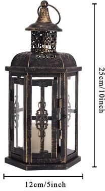 Uplifted Finds Vintage 10 Inch Metal Candle Lantern   Tempered Glass Hanging Lantern   Modern Indoor & Outdoor Event Candleholder black