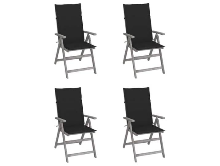 ZQQLVOO 4er Set Hochlehner Verstellbar mit Auflagen Massivholz Akazie Grau 5-Stufen verstellbar, Armlehnstuhl, Outdoor, Garten, stabil, langlebig, 110kg