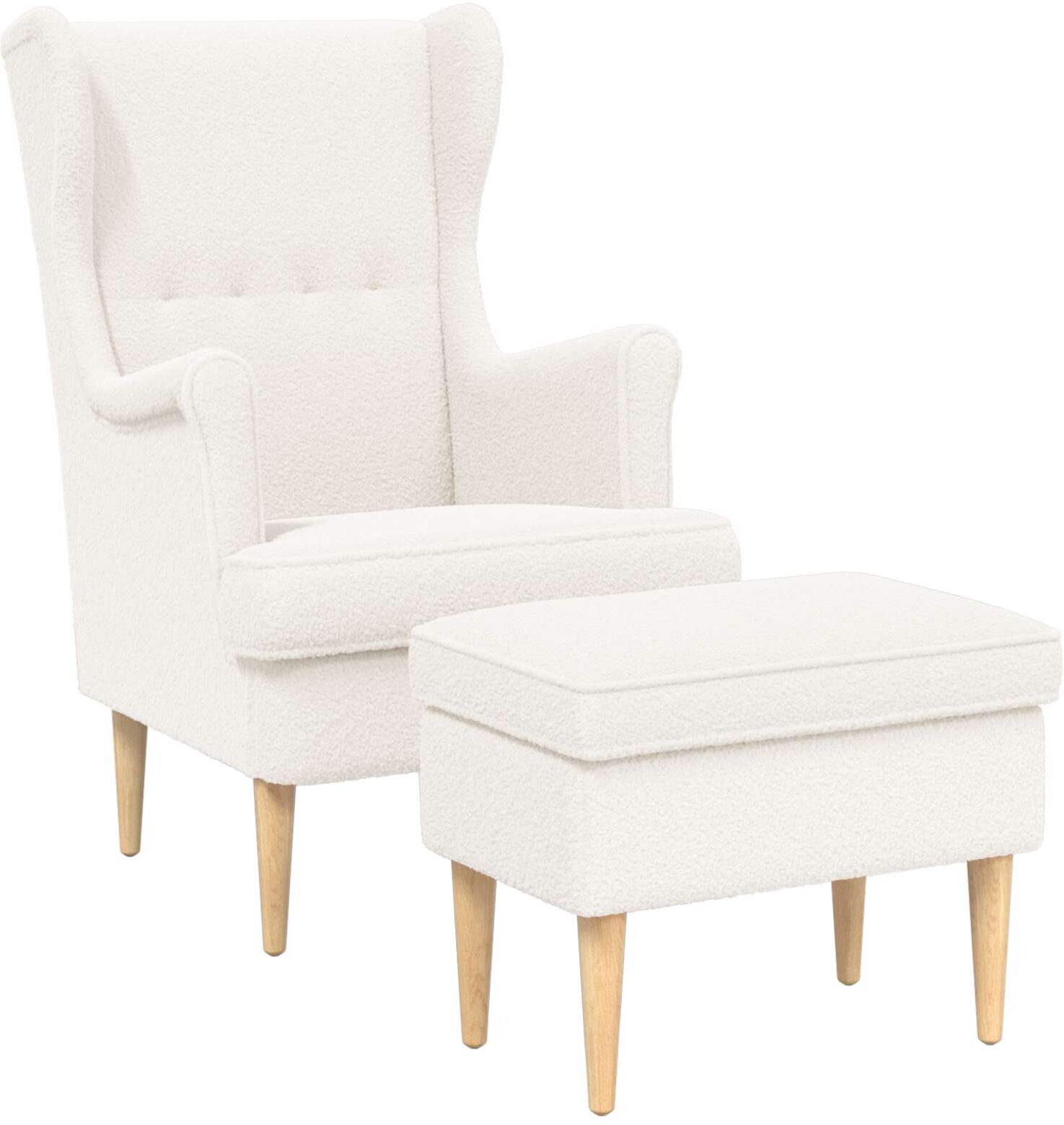 vidaXL Fauteuil avec pouf 2 pc Crème Bouclé