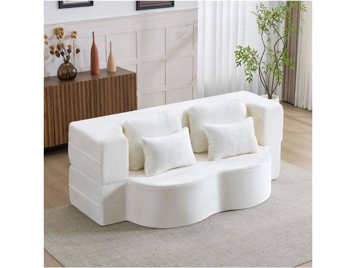 ROVRYN Canapé-lit modulable 2 places pliable blanc mousse haute densité 4 coussins