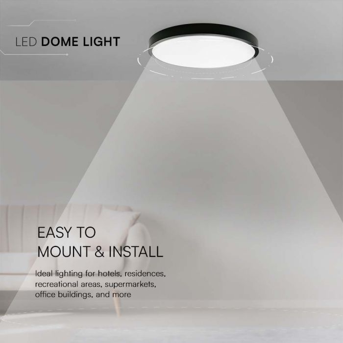 V-Tac Vt-8618 Plafoniera 18w Led Rotonda Cornice Nera Bianco Naturale 4000k Ip44 - 76341