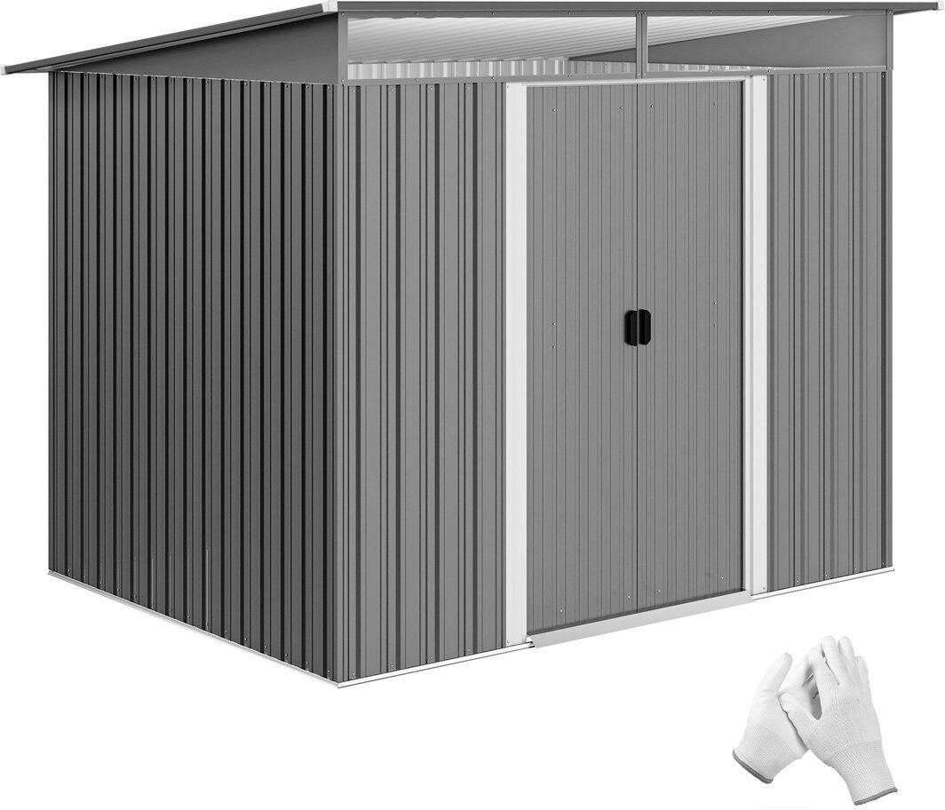 Outsunny 9ft x 6.5ft Metal Shed with Lightsky Panels Double Doors, Grey Grey 271cm W X 198cm D X 200cm H