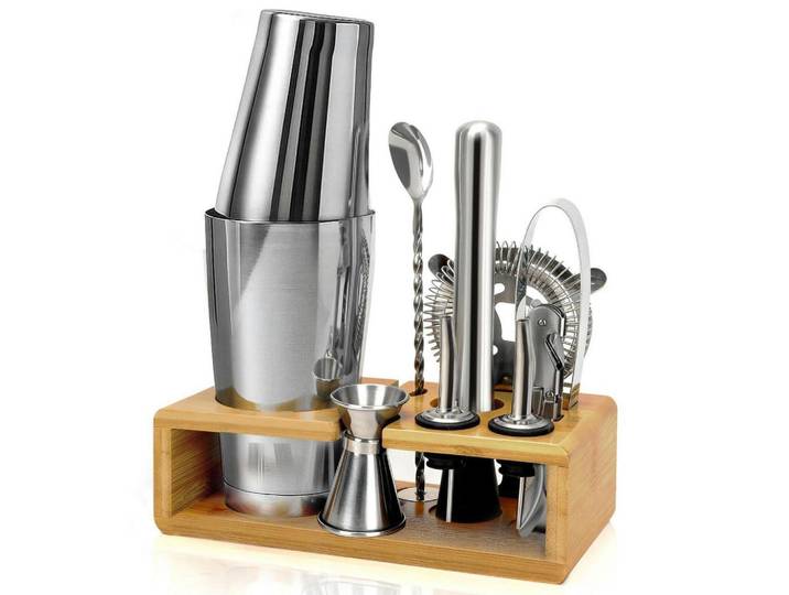 Cocktail Shaker Set 16-teiliges Set Edelstahl, Silberfarben, Metall, 15x10x25 cm, Barzubehör & Weinzubehör, Barzubehör