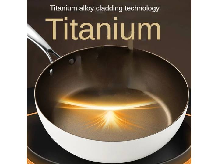 Poêle en céramique de titane, poêle antiadhésive, poêle profonde à fond plat non revêtu, universelle pour l'électricité domestique