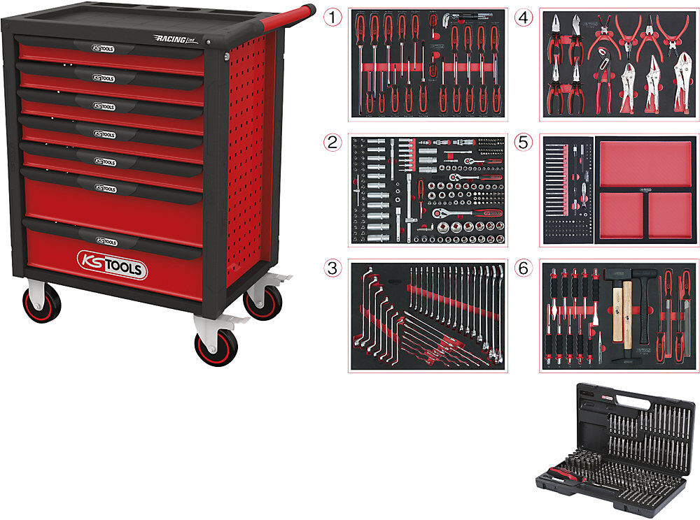 Werkstattwagen RACINGline, mit 598 Premium-Werkzeugen, 7 Schubladen KS Tools