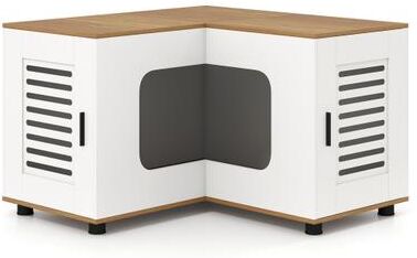 Costway Corner Cat Litter Box Enclosure Hidden Litter Box Furniture with Dual Rooms-White