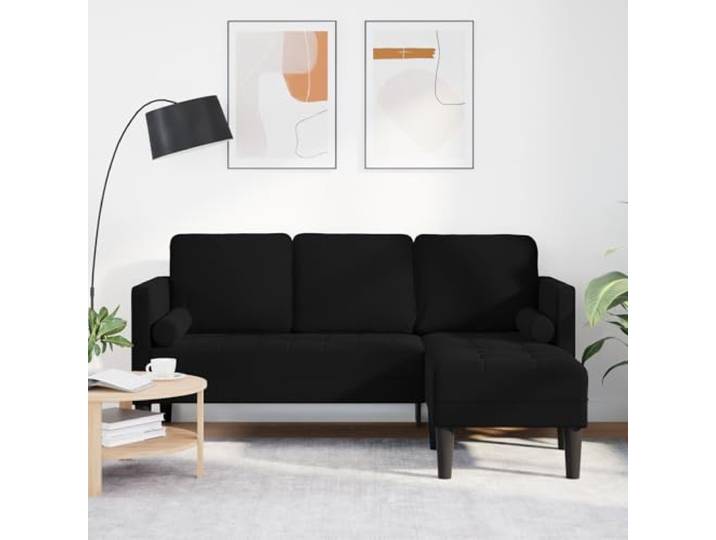 HEFZGDB Modernes 3-Sitzer Sofa mit Chaiselongue L-Form 160 cm Schwarz Samt Stoff minimalistisches Design bequemer Sitz Stabiler Rahmen für Wohnzimmer
