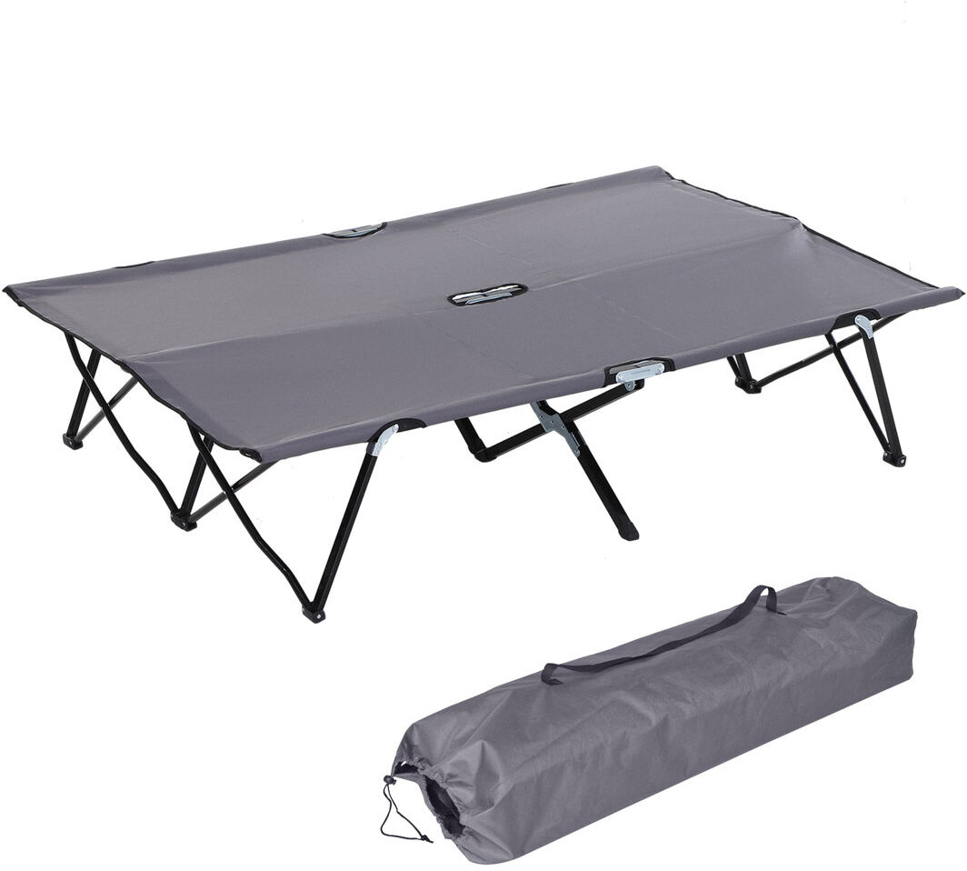 Outsunny Double Camping Bed Foldable Cot Sunbed w/ Carry Bag Grey Black;Grey 40cm H X 125cm W X 193cm L