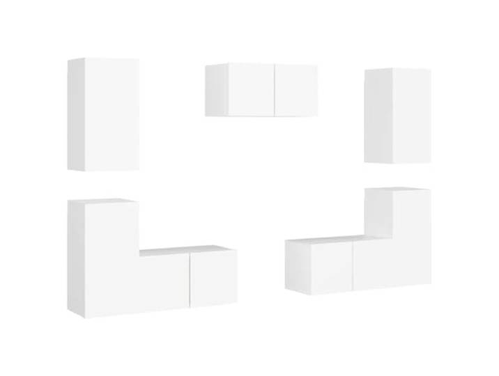 KGFHERENB 7-tlg. TV-Schrank-Set Wandmontage Weiß Holzwerkstoff Vielseitige Wandkombination für Wohnzimmer und Schlafzimmer mit reichlich Stauraum für Medien, Bücher und Wohnaccessoires.