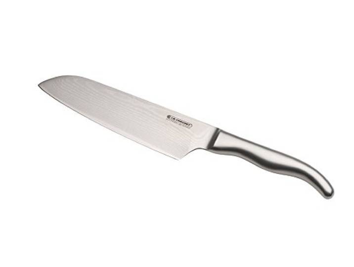LE CREUSET Santoku Messer, 18 cm 18/8 Damaststahlklinge mit glattem Schliff, Edelstahlgriff, Rostfrei, Silber, 98000218000100