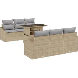 vidaXL 7-teiliges Garten-Sofa-Set mit beigen Kissen aus Polyrattan