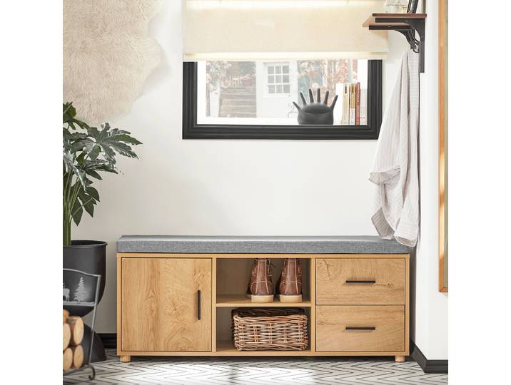SoBuy FSR148-N banc à chaussures camion à benne basculante coffre à chaussures siège commode banc avec espace de rangement étagère à chaussures banc de planche étroit