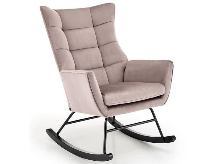 Rocking chair design en velours de polyester beige avec accoudoirs