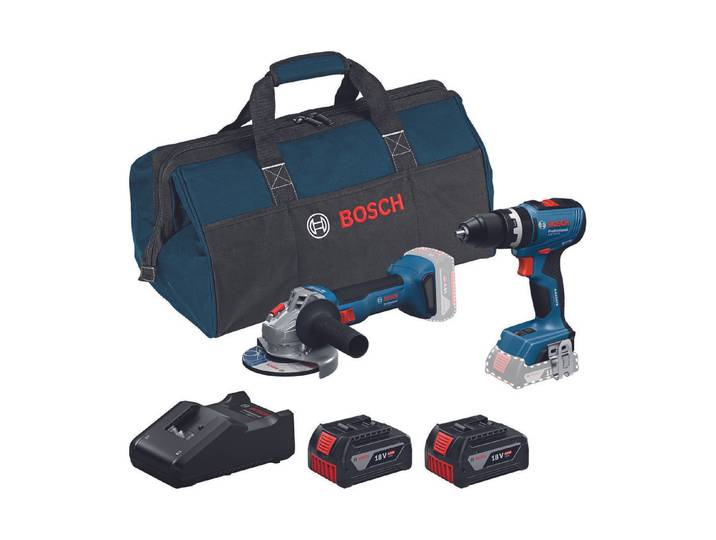 Bosch Professional Akku-Schlagbohrschrauber-/Akku-Winkelschleifer-Set GSB 18V-65 + GWS 18V-8 18 V 4 Ah