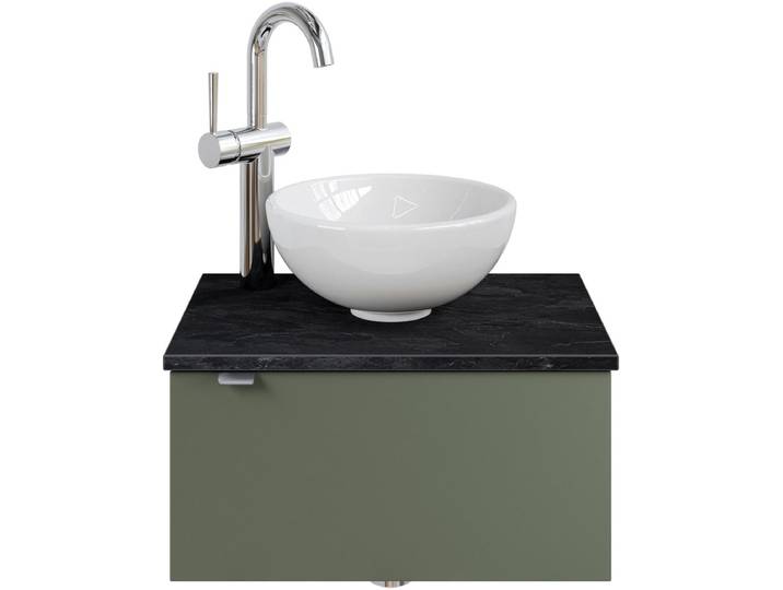 Waschtisch SAPHIR Serie 6915 Waschschale mit Unterschrank für Gästebad, Gäste WC , grün (schilfgrün matt, schiefer, schilfgrün matt touch), B:51cm H:39,8cm T:35cm, Waschtische, Waschtisch, 51 cm mit Keramik-Aufsatzbecken und 1 Tür