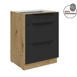 Küchen Unterschrank 60 Küche ARIA Schwarz matt Anti Fingerprint Küchenzeile