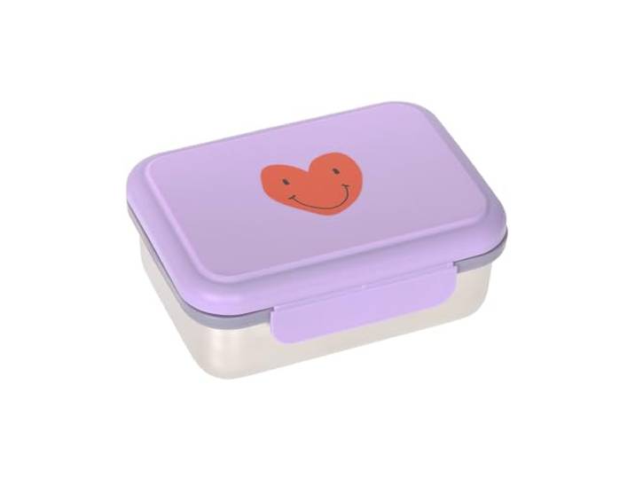 LÄSSIG Kinder Brotdose Edelstahl Lunchbox mit Trennwand Little Gang Heart Lilac
