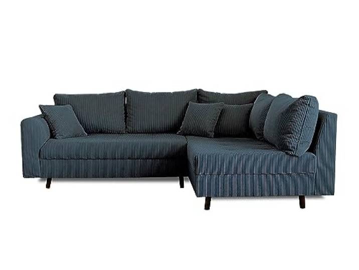 Rune – Ecksofa rechts – 4-Sitzer – mit hocker – aus Cord Nachtblau