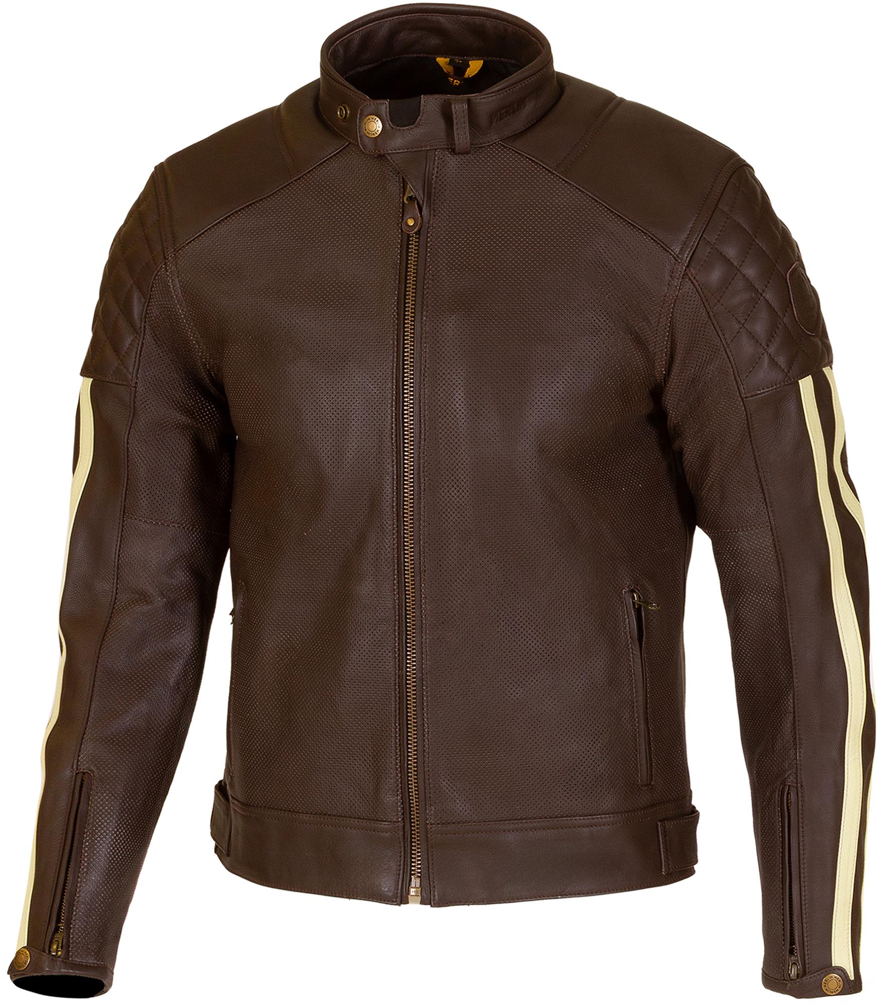Merlin Icon D3O perforierte Motorrad Lederjacke MPL070-BRN-CRM-42