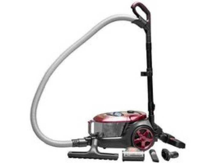 Aspirateur sans sac rouge et noir - MPM - Mini brosse turbo - Tube télescopique - Réglage de la puissance sur le boîtier