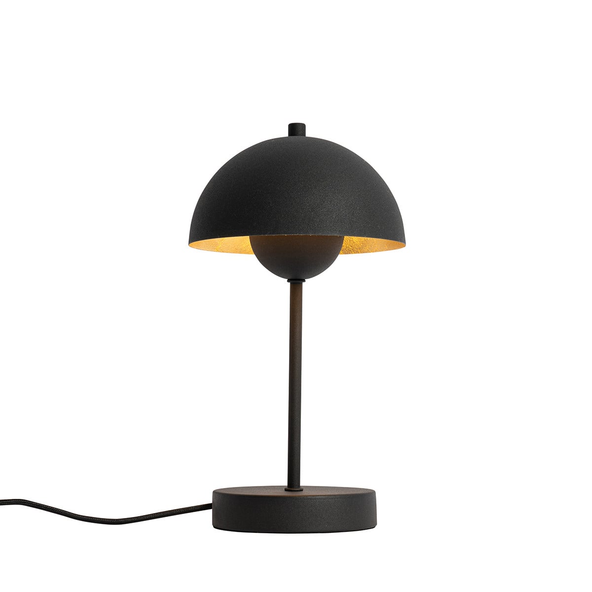 Qazqa Retro Tafellamp Mushroom - Zwart en Goud - Dimbaar
