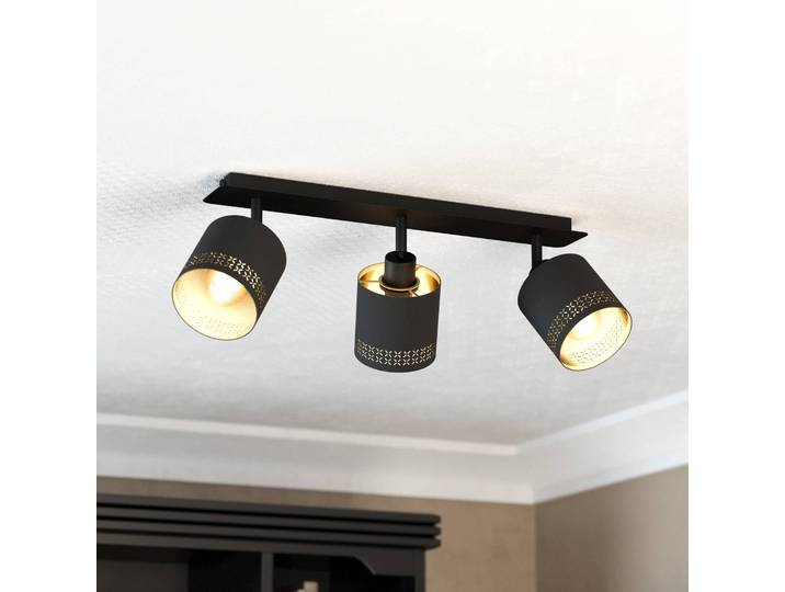 Plafondlamp Esteperra zwart/goud 3-lamps Esteperra, dimbaar, zwart, Woon-/ Eetkamer, Textiel / Stof / Zijde, buitenspot
