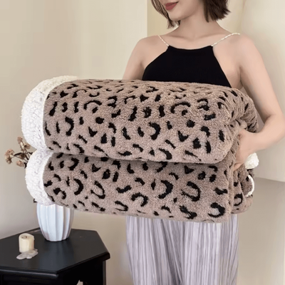 Inspire Curations Leopard Print Lambswool Jacquard Throw Blanket 6 180x200cm